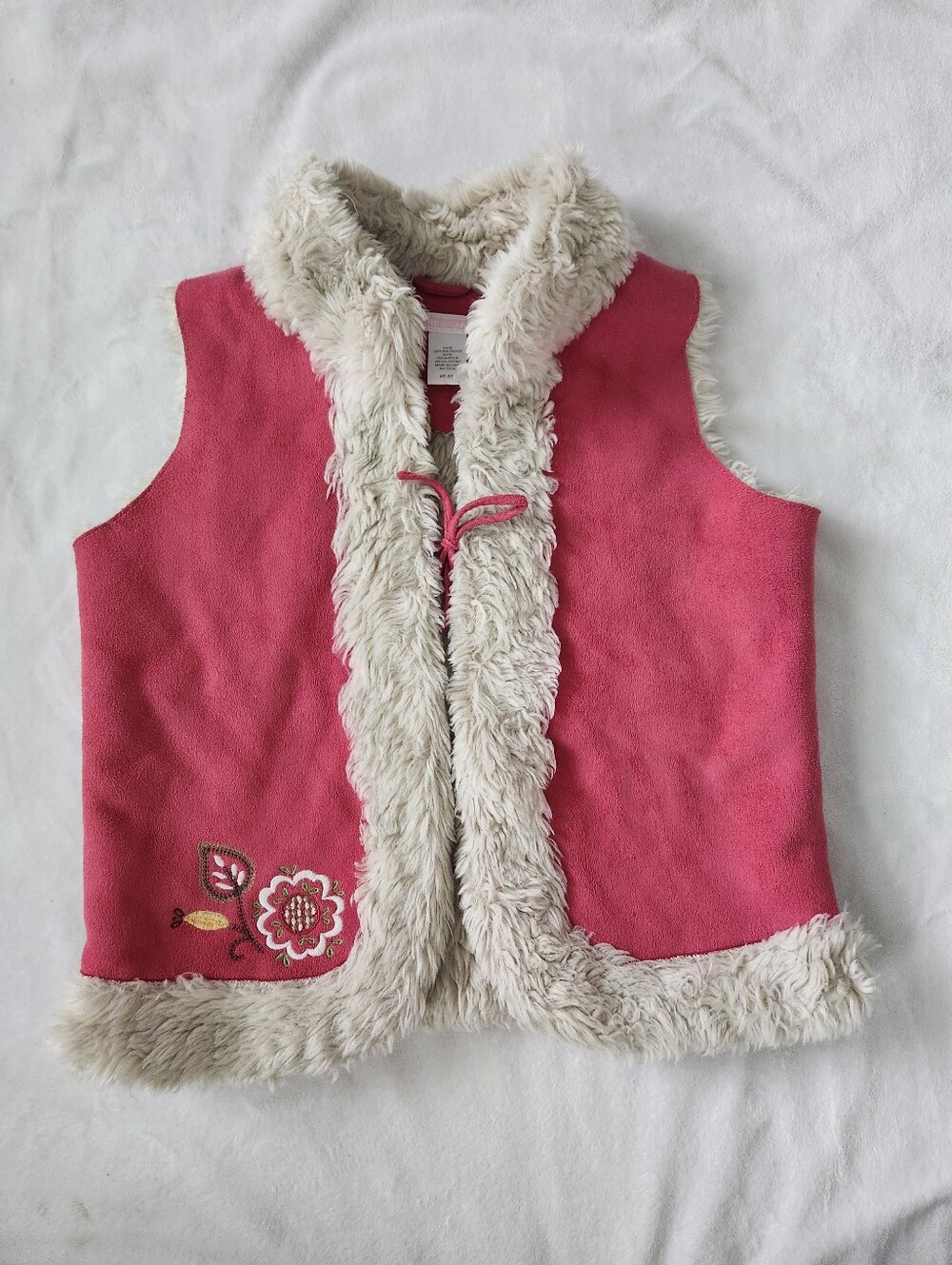 Vintage Janie And Jack Rich Coziness Pink Suede Faux-Fur Trim Vest